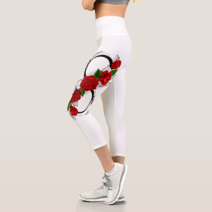 Infinity Symbol with Red Roses Capri Leggings