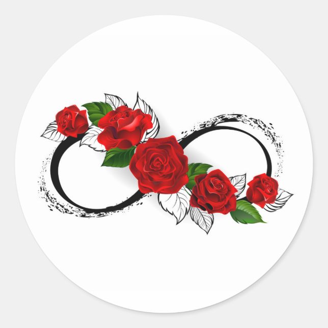 Infinity Symbol with Red Roses Classic Round Sticker (Front)