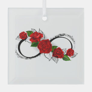 Infinity Symbol with Red Roses Glass Tree Decoration
