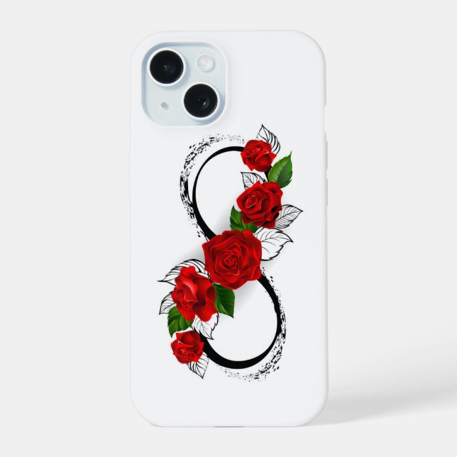 Infinity Symbol with Red Roses iPhone 15 Case (Back)
