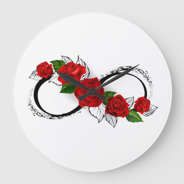 Infinity Symbol with Red Roses Large Clock (Front)