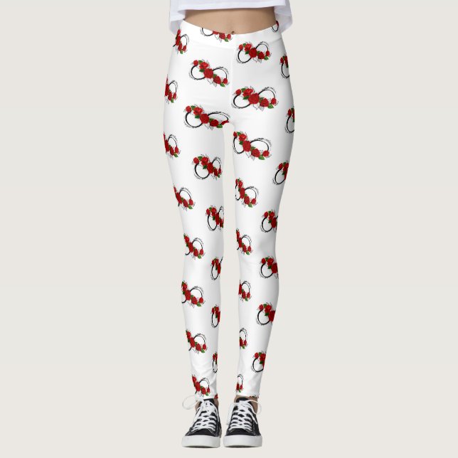 Infinity Symbol with Red Roses Leggings (Front)
