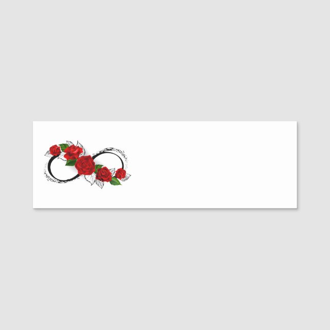 Infinity Symbol with Red Roses Name Tag (Front)
