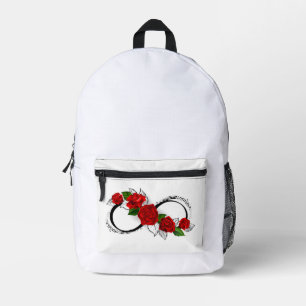 Infinity Symbol with Red Roses Printed Backpack