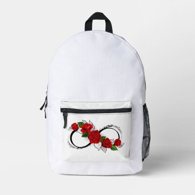 Infinity Symbol with Red Roses Printed Backpack (Front)