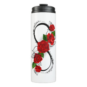 Infinity Symbol with Red Roses Thermal Tumbler