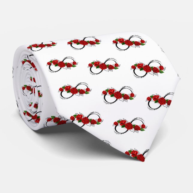 Infinity Symbol with Red Roses Tie (Rolled)