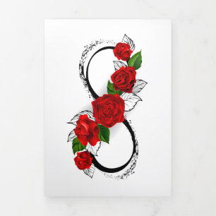 Infinity Symbol with Red Roses Tri-Fold Holiday Card