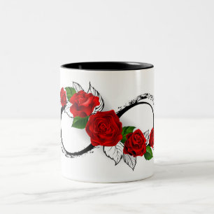 Infinity Symbol with Red Roses Two-Tone Coffee Mug