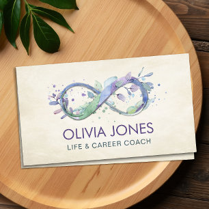 Infinity Watercolor Pastel Blue and Purple Foliage Business Card
