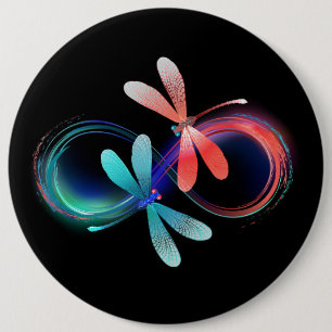 Infinity with glowing dragonflies 6 cm round badge
