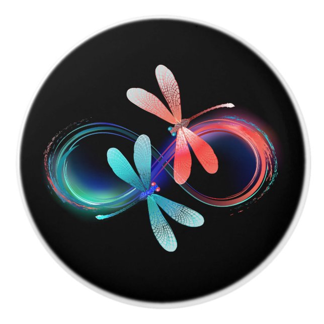 Infinity with glowing dragonflies ceramic knob (Front)