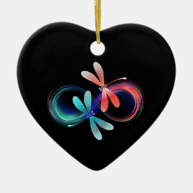 Infinity with glowing dragonflies ceramic tree decoration (Front)