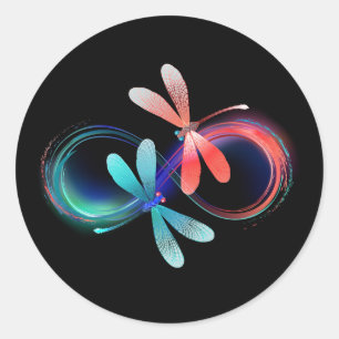 Infinity with glowing dragonflies classic round sticker