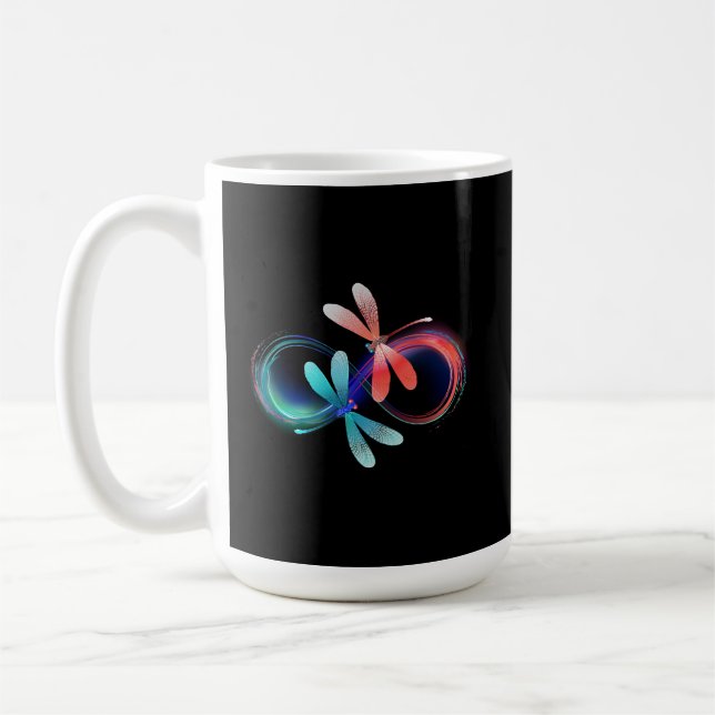 Infinity with glowing dragonflies coffee mug (Left)