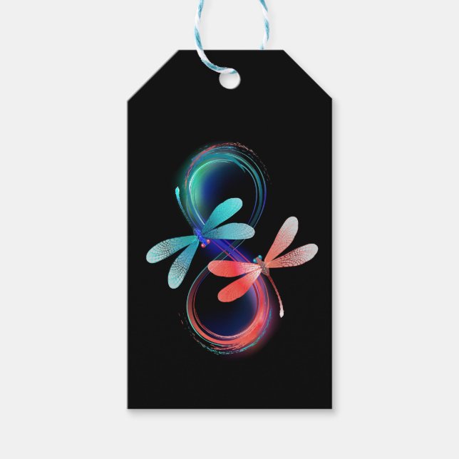 Infinity with glowing dragonflies gift tags (Front)