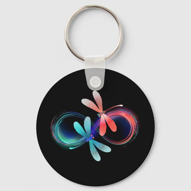 Infinity with glowing dragonflies key ring (Front)