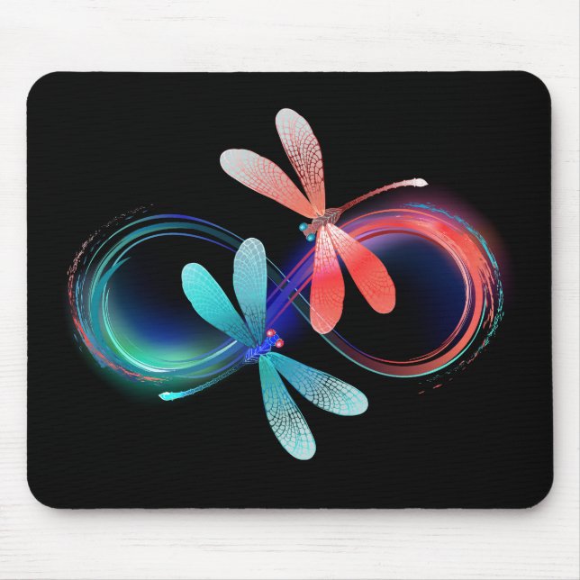 Infinity with glowing dragonflies mouse mat (Front)