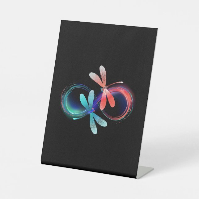 Infinity with glowing dragonflies pedestal sign (Front)