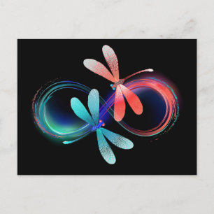 Infinity with glowing dragonflies postcard