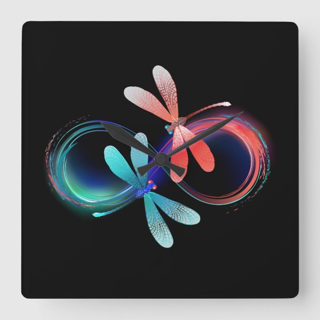 Infinity with glowing dragonflies square wall clock (Front)