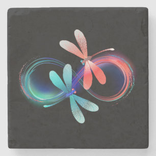 Infinity with glowing dragonflies stone coaster