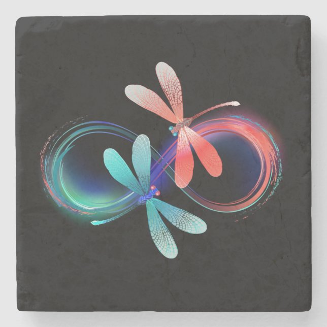Infinity with glowing dragonflies stone coaster (Front)