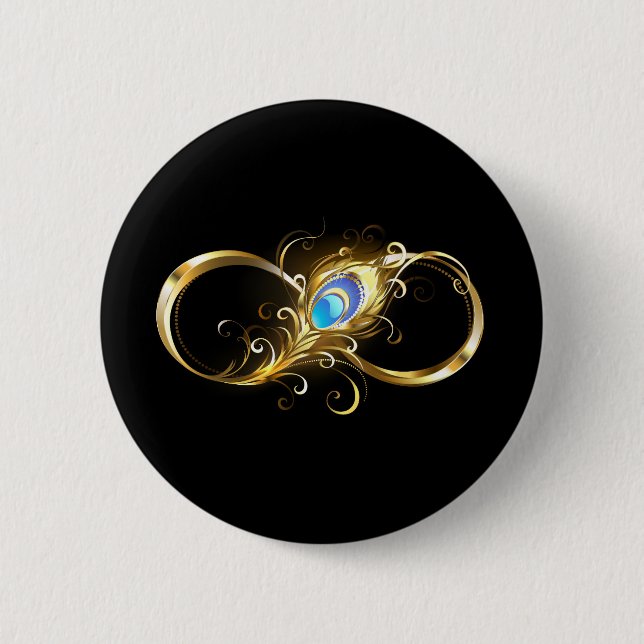 Infinity with Golden Peacock Feather 6 Cm Round Badge (Front)