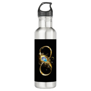 Infinity with Golden Peacock Feather 710 Ml Water Bottle