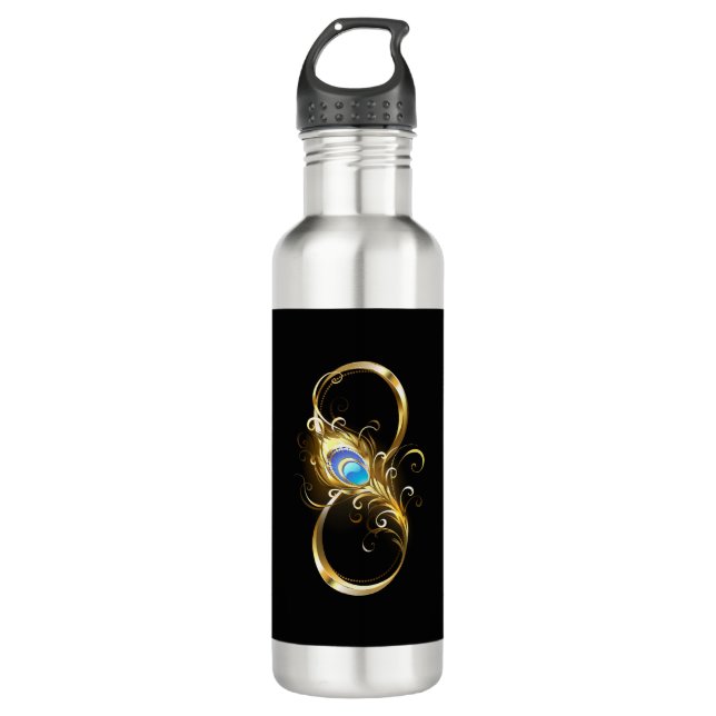 Infinity with Golden Peacock Feather 710 Ml Water Bottle (Front)