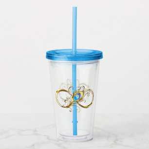 Infinity with Golden Peacock Feather Acrylic Tumbler
