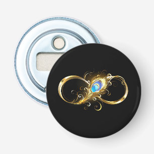 Infinity with Golden Peacock Feather Bottle Opener