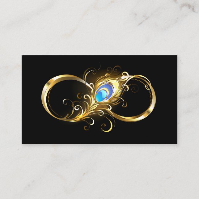 Infinity with Golden Peacock Feather Business Card (Front)