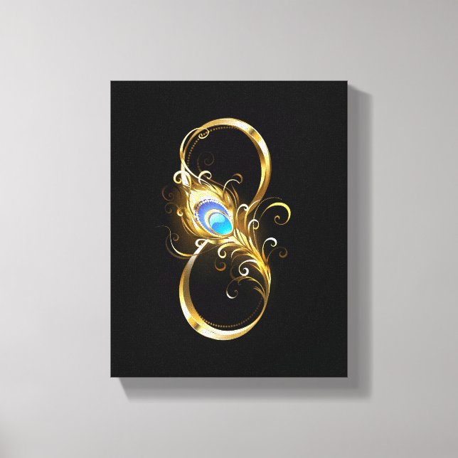 Infinity with Golden Peacock Feather Canvas Print (Front)
