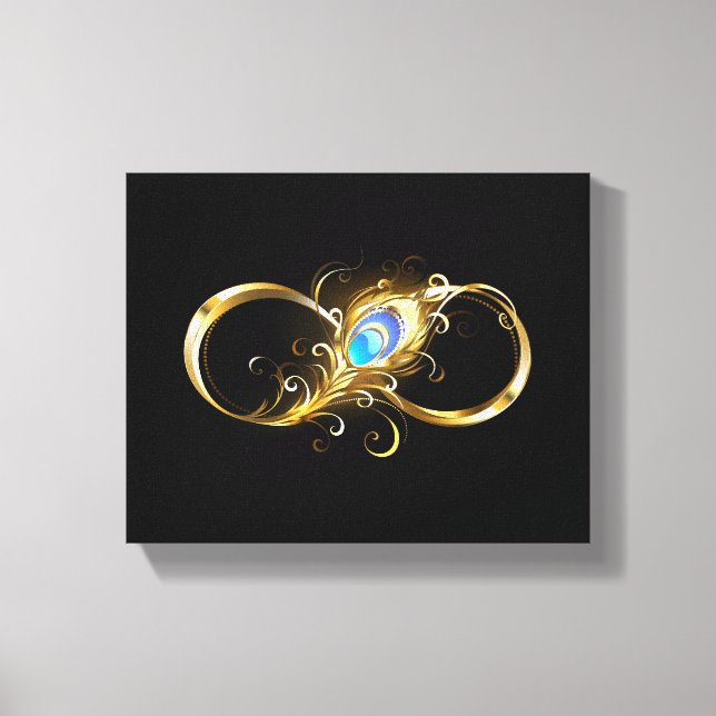 Infinity with Golden Peacock Feather Canvas Print (Front)