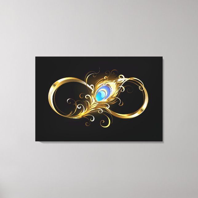 Infinity with Golden Peacock Feather Canvas Print (Front)