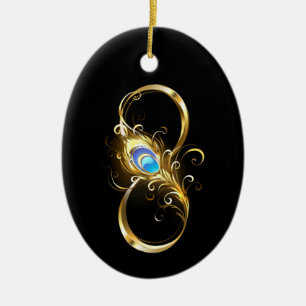 Infinity with Golden Peacock Feather Ceramic Tree Decoration
