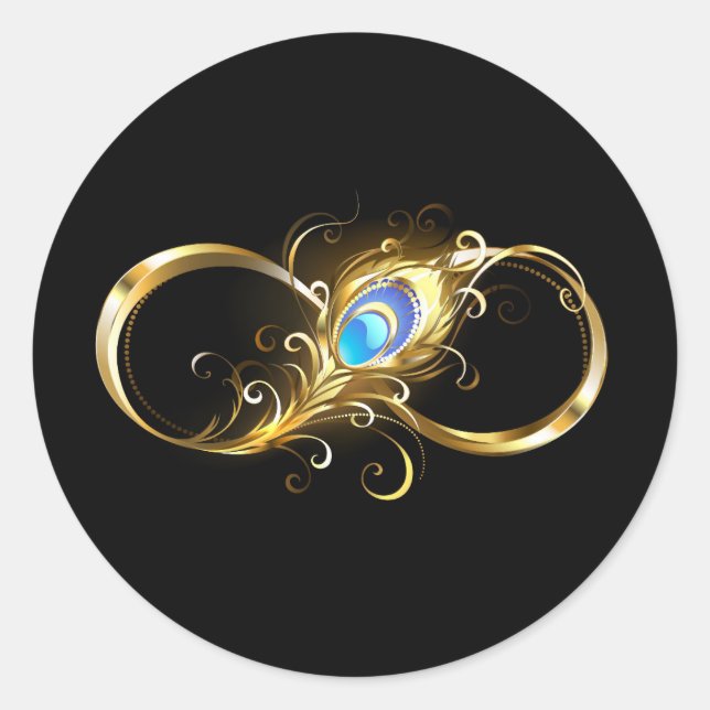 Infinity with Golden Peacock Feather Classic Round Sticker (Front)