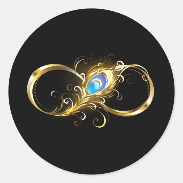 Infinity with Golden Peacock Feather Classic Round Sticker (Front)