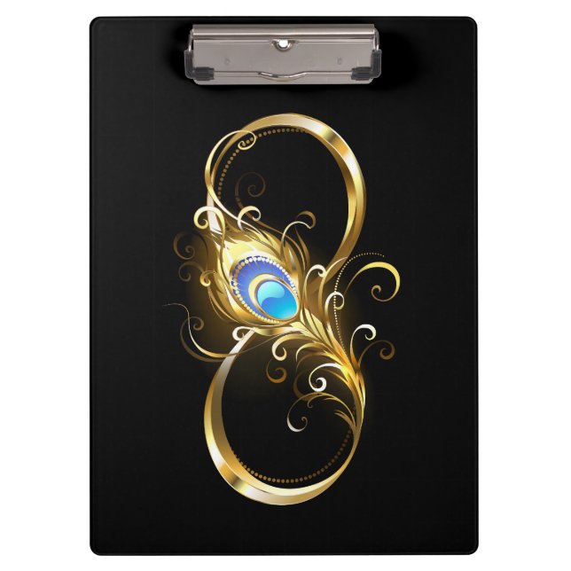 Infinity with Golden Peacock Feather Clipboard (Front)