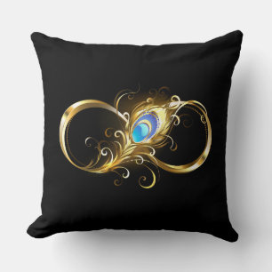 Infinity with Golden Peacock Feather Cushion