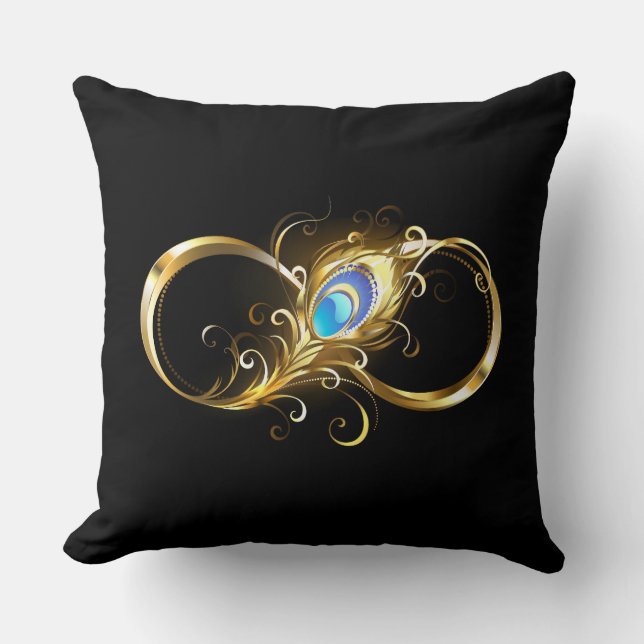 Infinity with Golden Peacock Feather Cushion (Front)