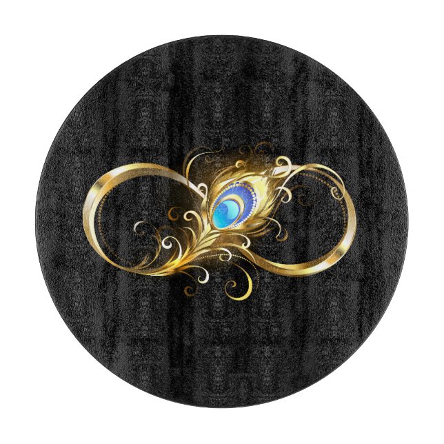 Infinity with Golden Peacock Feather Cutting Board (Front)