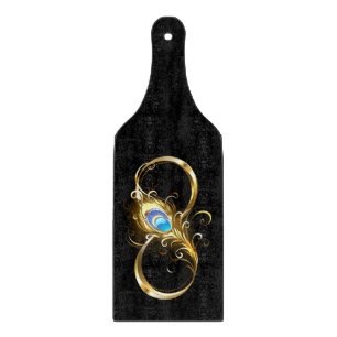 Infinity with Golden Peacock Feather Cutting Board