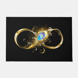Infinity with Golden Peacock Feather Doormat