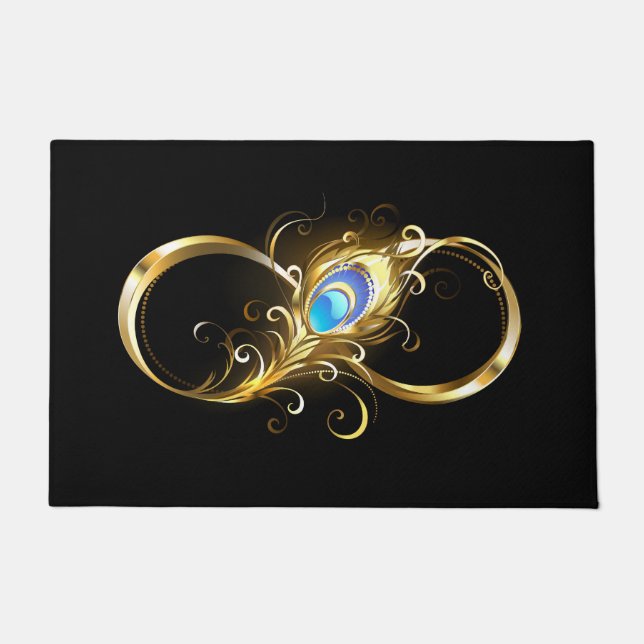 Infinity with Golden Peacock Feather Doormat (Front)