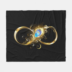 Infinity with Golden Peacock Feather Fleece Blanket