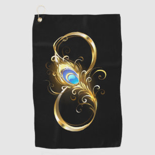 Infinity with Golden Peacock Feather Golf Towel