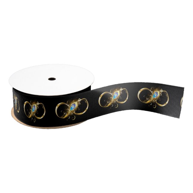 Infinity with Golden Peacock Feather Grosgrain Ribbon (Spool)