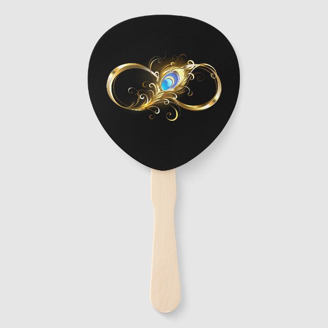 Infinity with Golden Peacock Feather Hand Fan (Front)